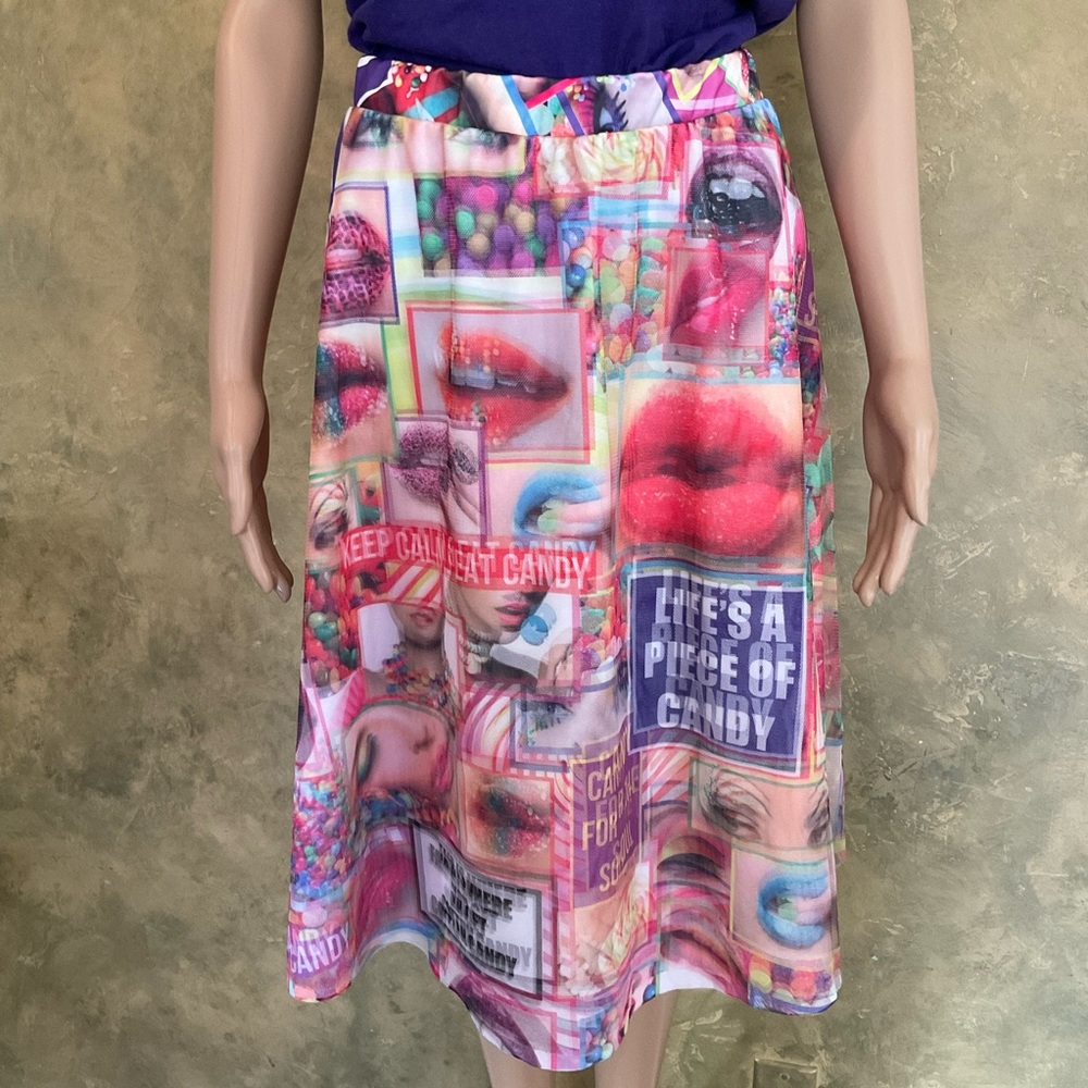Vintage Y2K Sirens Seductions Layered Pop Art Midi Skirt Kandi Rave Graphic L